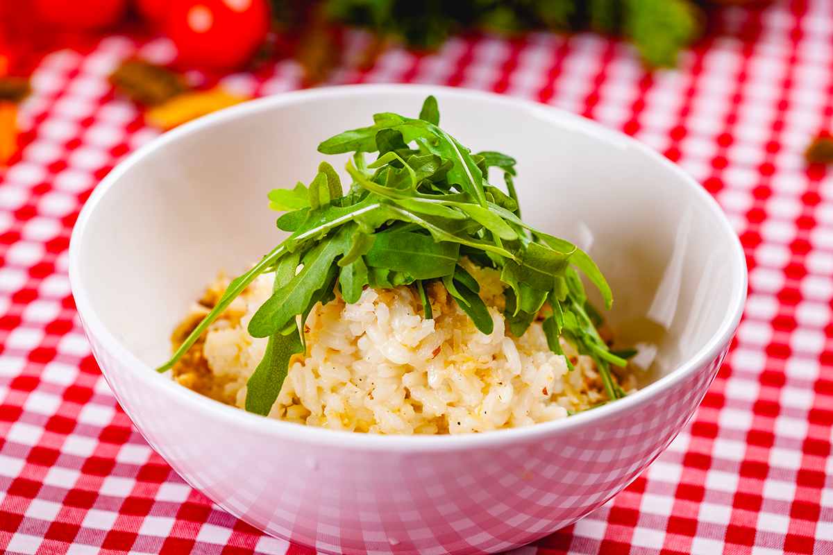 Risotto à la scarmozza, roquette et noix