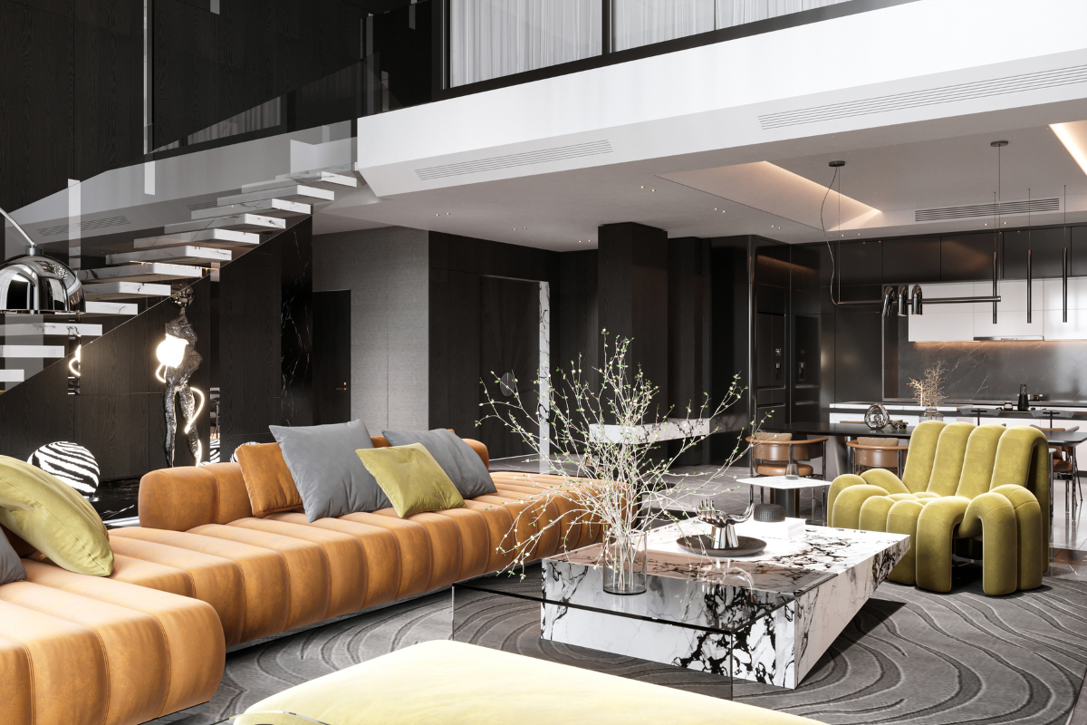 Intérieur de maison moderne avec les tendances déco de 2024