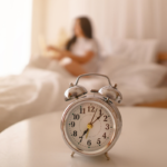 Personne commençant sa journée avec une routine matinale organisée, incluant exercice, petit-déjeuner sain et planification de la journée